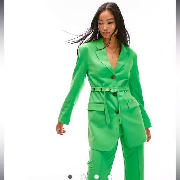 NEW Topshop Belted Blazer in Green with Buttons US size 6 women’s oversized fit - Picture 1 of 16